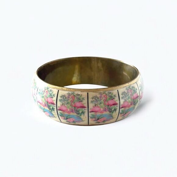 Vintage Chinese Flamingo Motif Bangle Bracelet - Picture 2 of 6